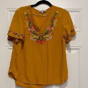 Love Letter Collection Boho Embroidered Mustard Yellow Women's Top